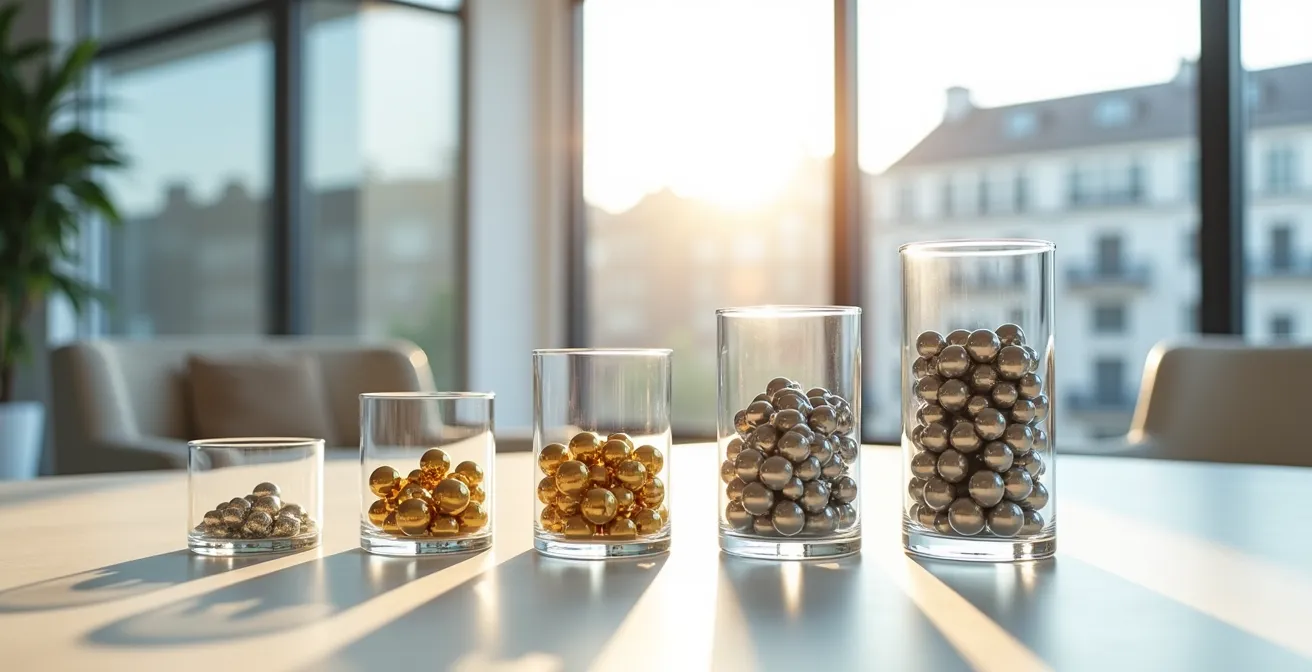 Visualisierung der schrittweisen Portfolio-Umschichtung vor Immobilienkauf