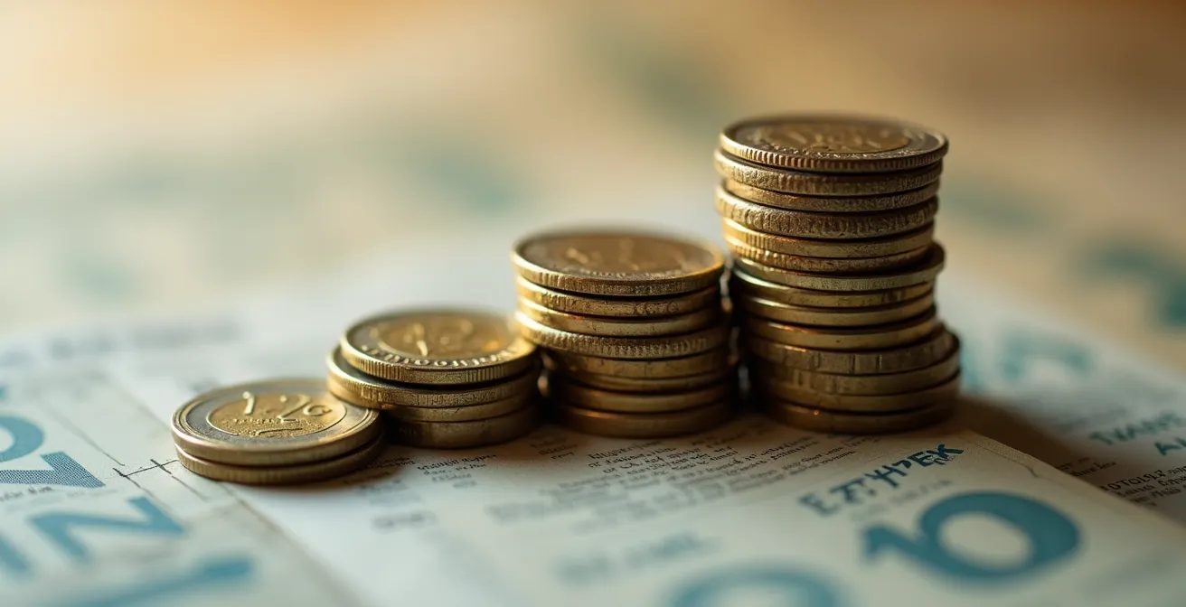 Kantonale Unterschiede bei der Kapitalbezugssteuer in der Schweiz, dargestellt durch Münzstapel.