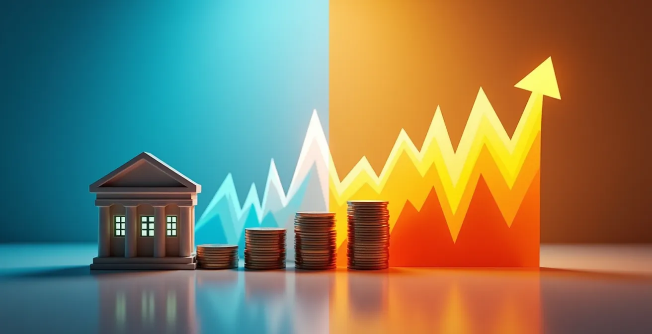 Visueller Vergleich zwischen der Stabilität eines 3a-Sparkontos und dem Wachstumspotenzial einer 3a-Wertschriftenlösung.