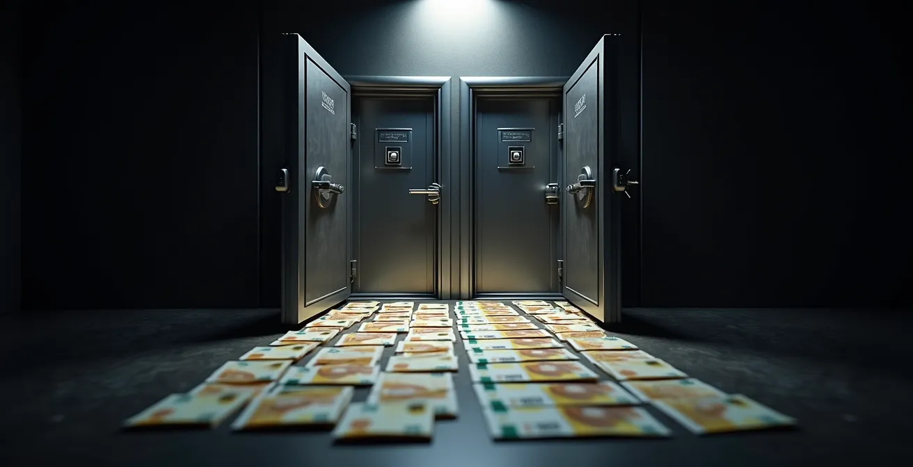 Visuelle Darstellung der Aufteilung von 200'000 Franken auf zwei Banken zur Maximierung der Einlagensicherung.