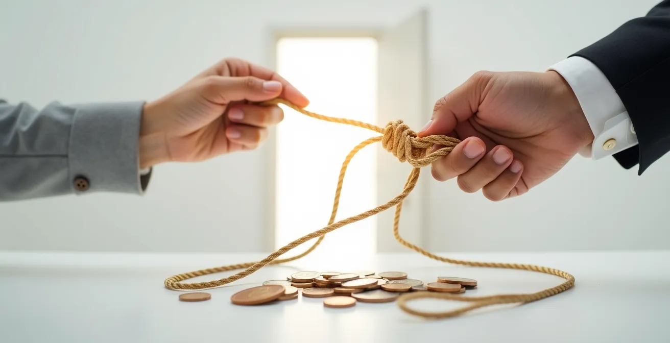 Metaphorische Darstellung eines Auswegs aus vertraglichen Bindungen