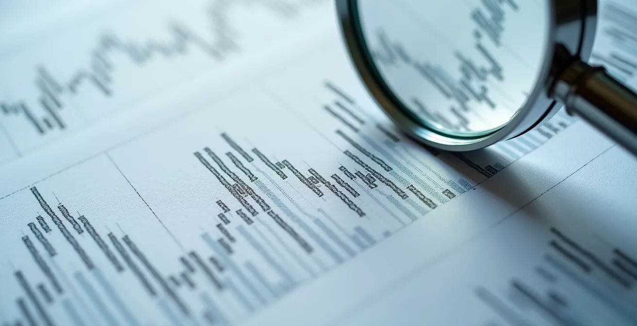 Detailaufnahme eines Fonds-Factsheets mit markierten kritischen Analysepunkten