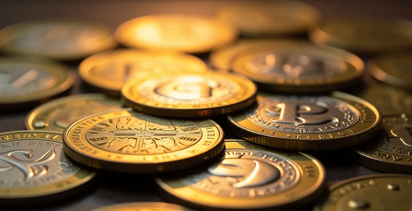 Makroaufnahme von Schweizer Franken Münzen mit unscharfem Hintergrund