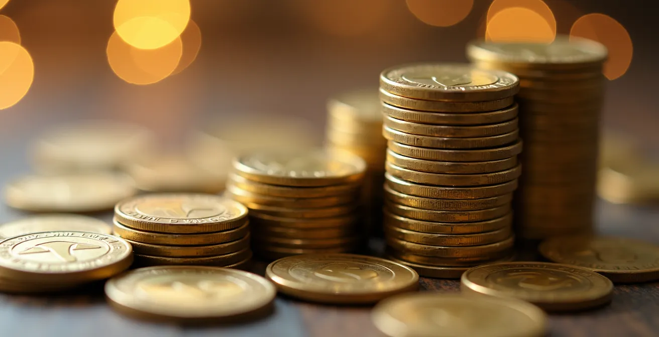 Makroaufnahme von Schweizer Franken Münzen mit unscharfem Hintergrund, die Zinsdynamik symbolisieren