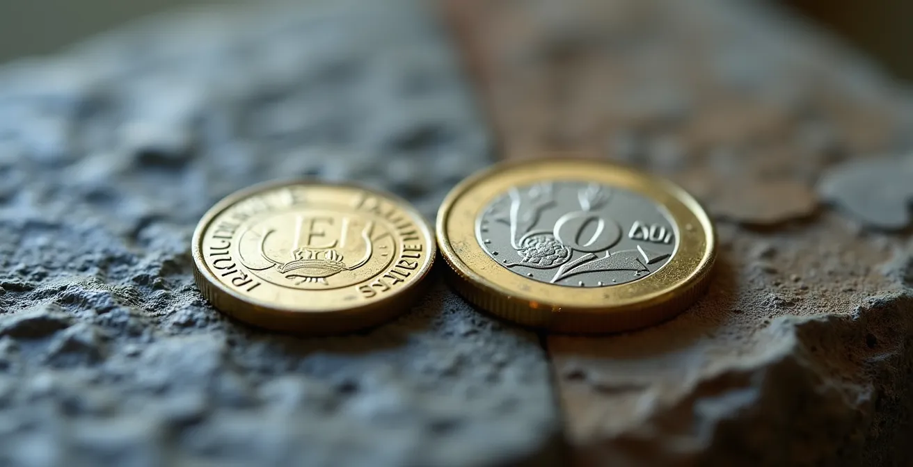 Makroaufnahme von getrennten Finanzinstrumenten als Symbol für die Trennung von Sparen und Versichern