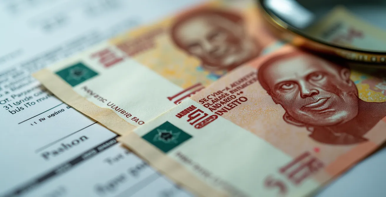 Makro-Aufnahme von Schweizer Franken und Dokumenten mit unscharfen Zahlen